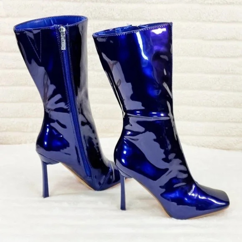 Cape Robbin Purple Mid Calf Boot 4" Stiletto Heel Square Toe